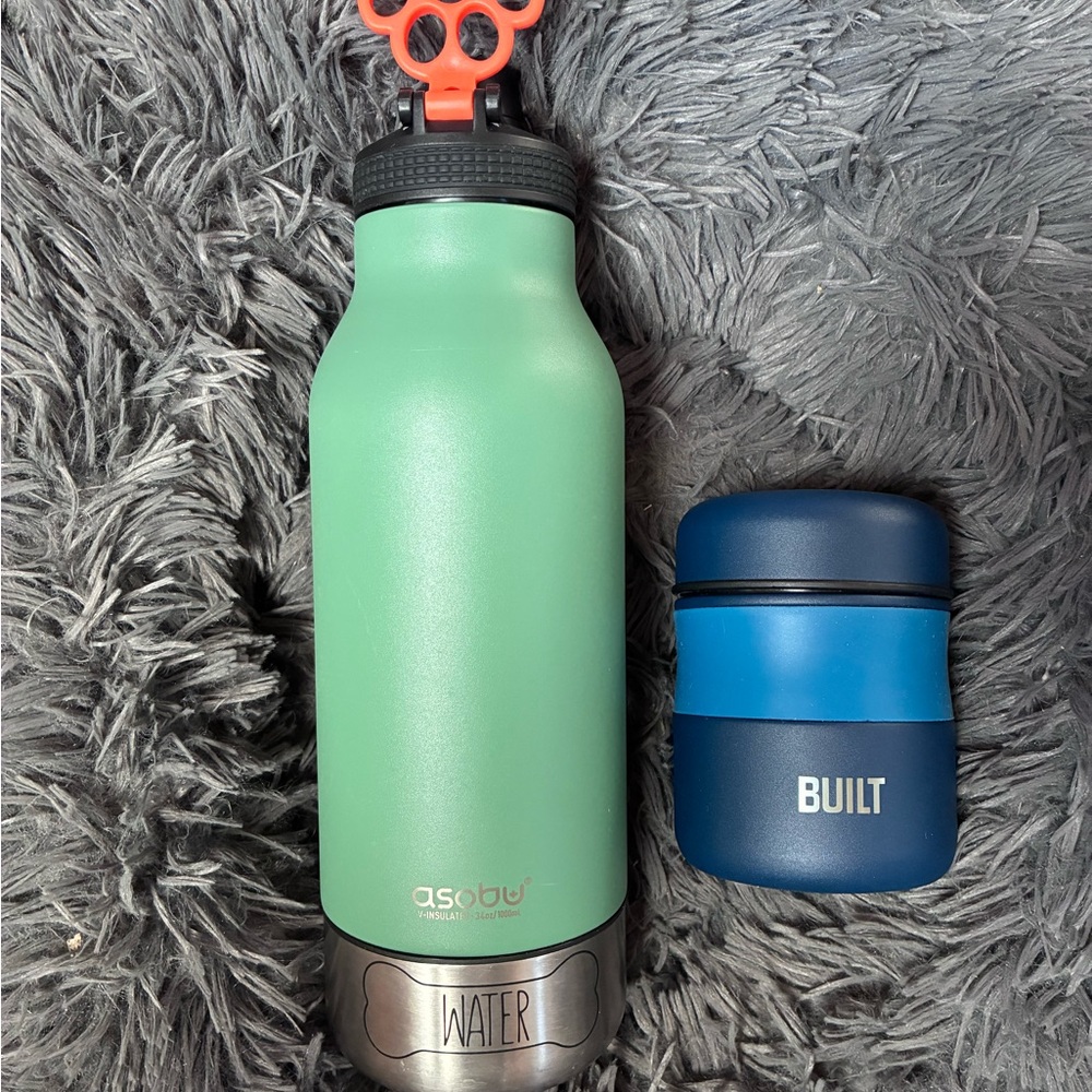 Asobu Mint Green Water Bottle and Built Blue Container